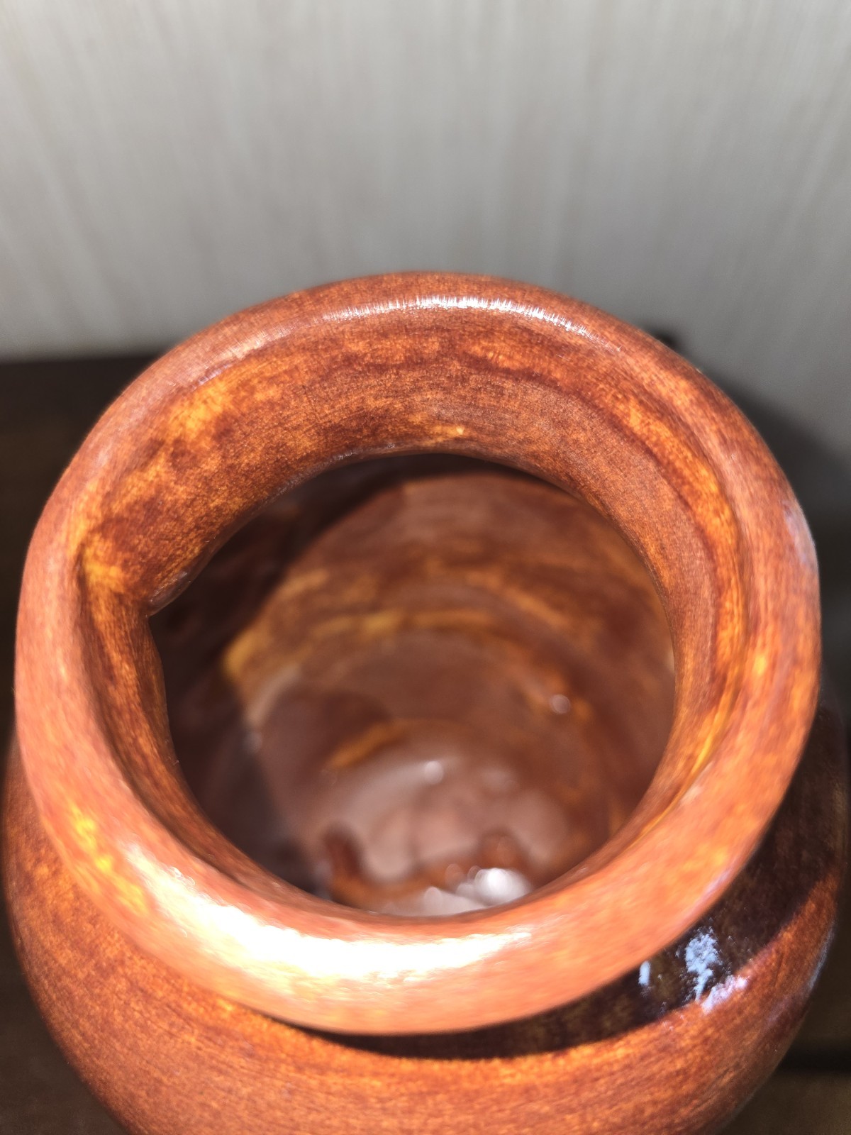 Hand Thrown Scroddled Clay Swirl Vase Primitive Redware Signed