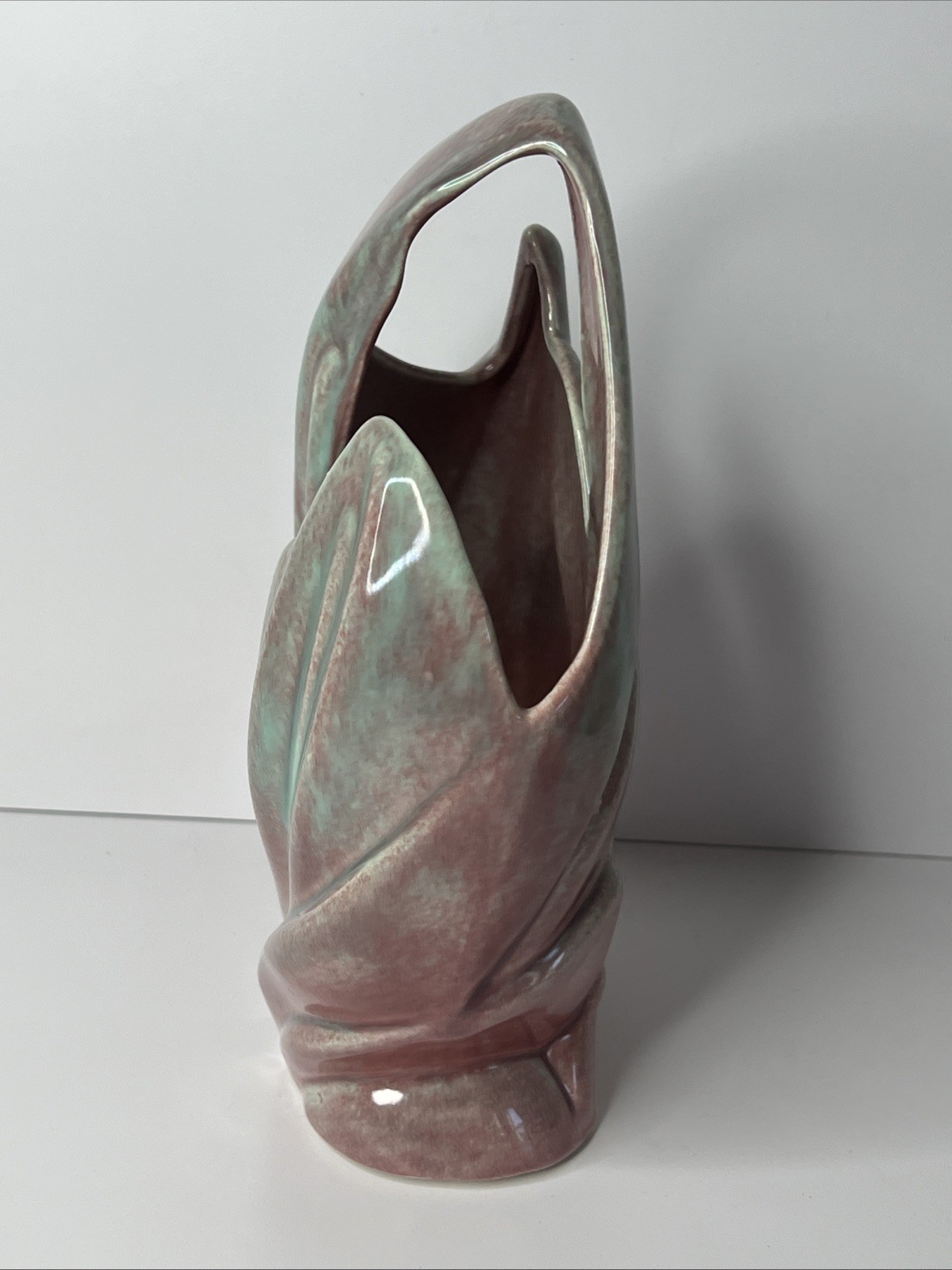 Vintage MCM Abstract Ceramic Art Vase Sculpture Pink Green Drip Glaze