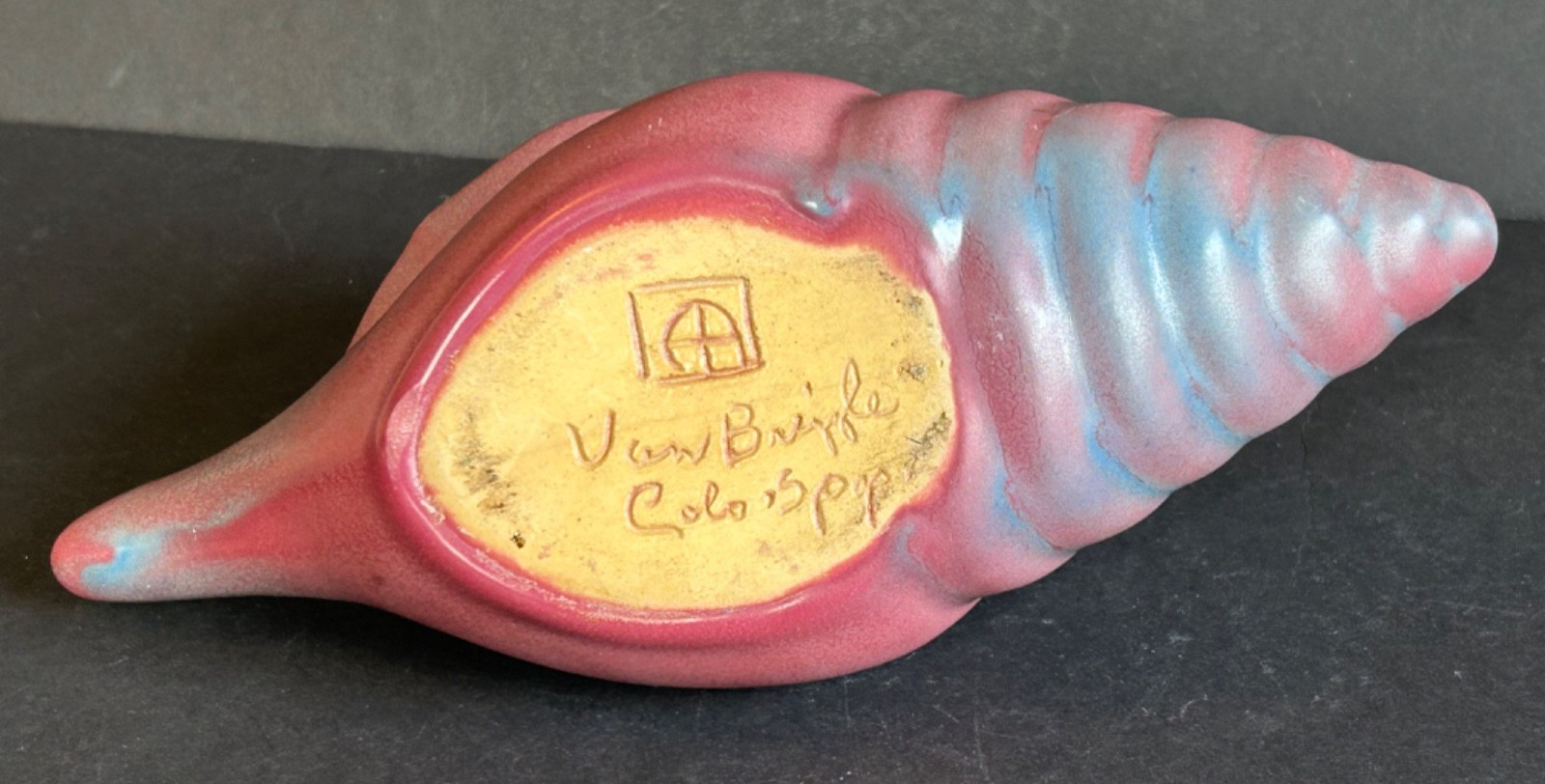 Vintage Van Briggle Signed Shell Conch Planter Mulberry /Persian Rose 10 Inch