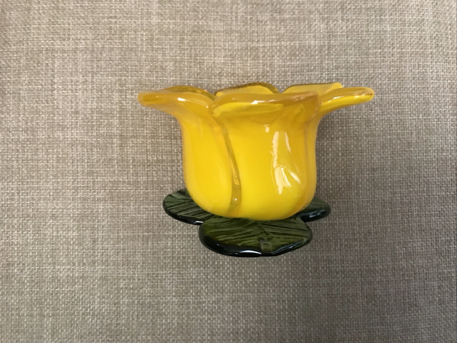 Art Glass Tulip Flower Shaped Candle Votive Holder Bright Yellow