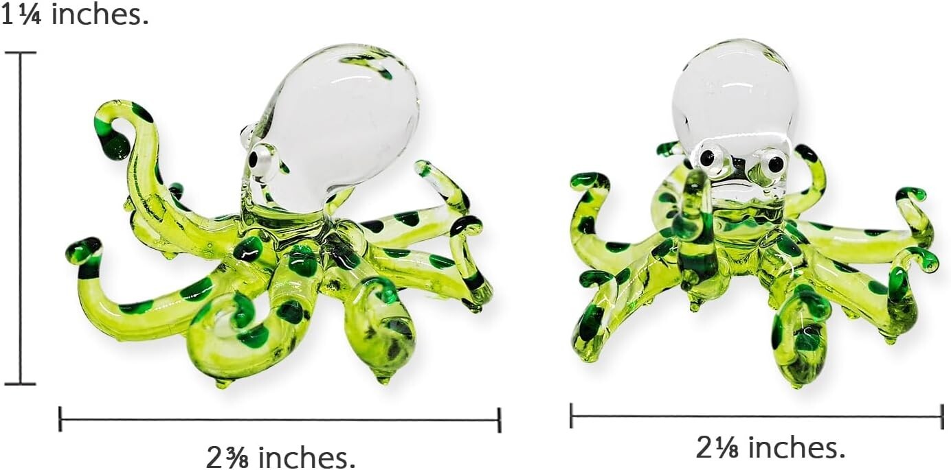 2⅜” L Green Octopus Glass Squid Miniature Sealife Aquarium Decor Animal Figurine