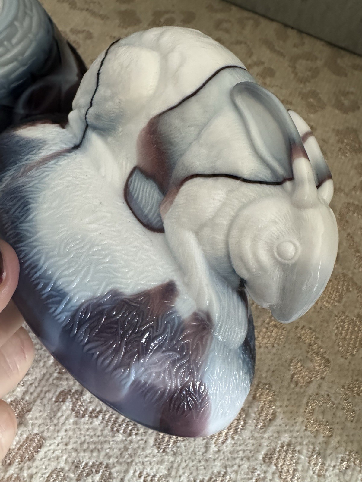 Vintage Westmoreland Slag Glass Dish Bunny Nest Purple White Amethyst Swirl 5.5”