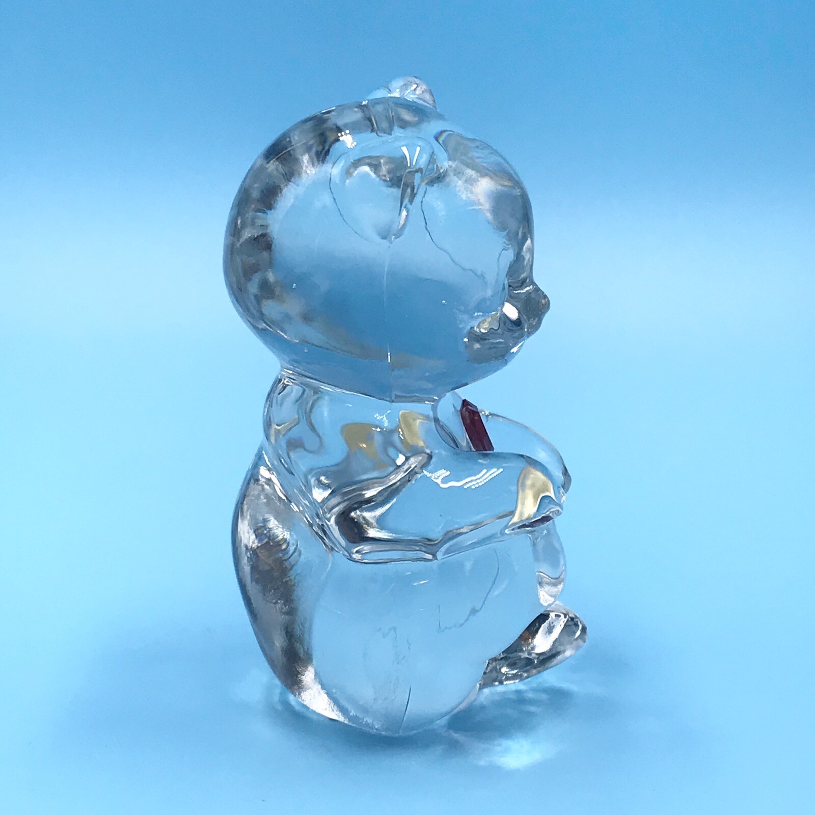 Vintage Fenton Clear Glass Teddy Bear With Red Heart January/July Birthday