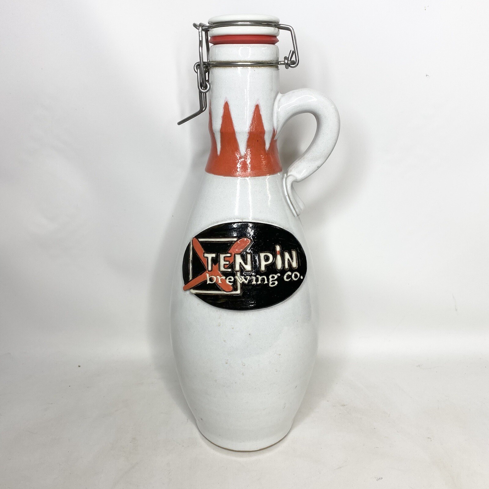 Romanick Studio Pottery Ten Pin Brewing Co Growler Limited Edition Signed #5 16”