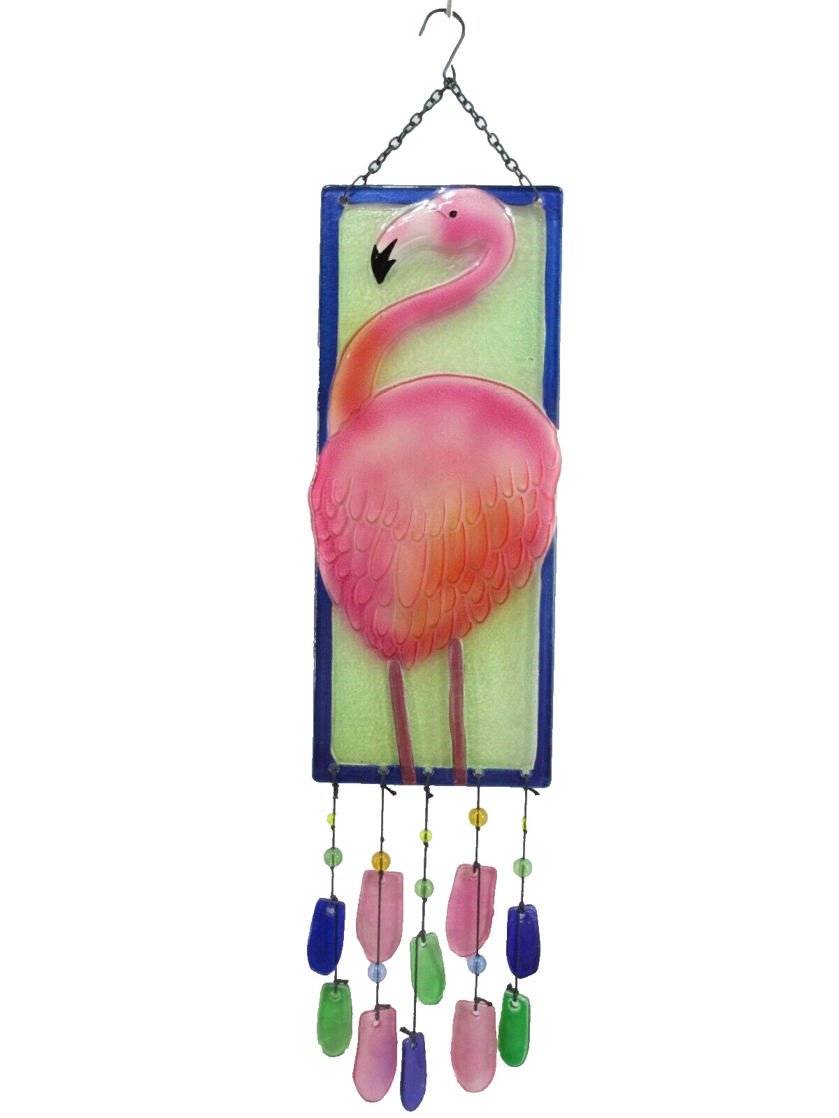 Stained Glass Pink Flamingo Panel Sun Catcher Wind Chime LARGE 22.5in Colorful