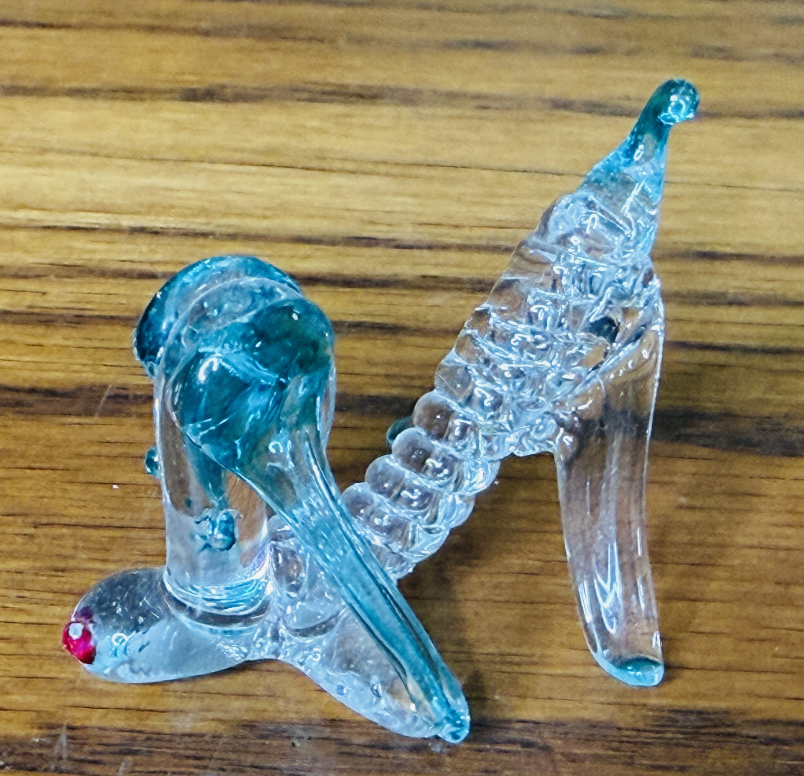 VTG LOT 2 GLASS DOG FIGURES Blue Clear Pink Figurine Art Decor Flemington NJ