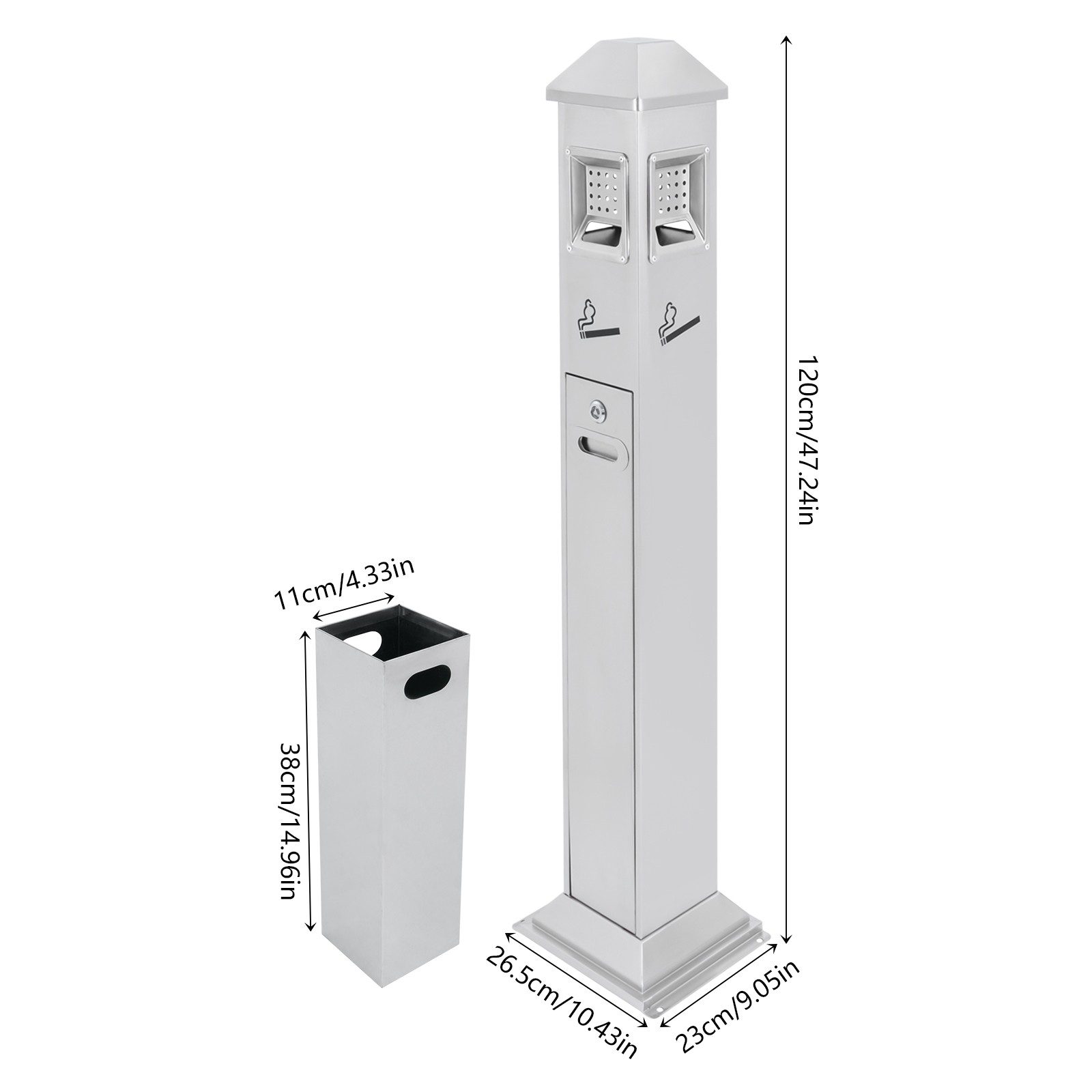 Freestanding Outdoor Stainless Steel Cigarette Butt Receptacle – Silver