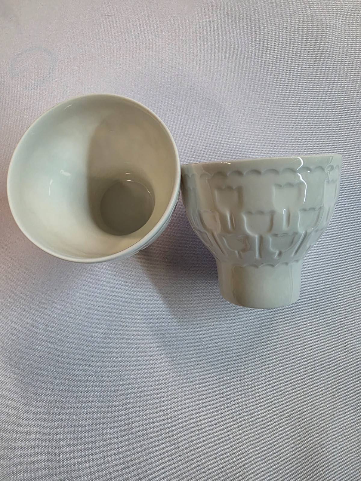Rorstrand SWEDEN 3″ Tealight Votive Holder Vase White Porcelain Tulips Set of 2