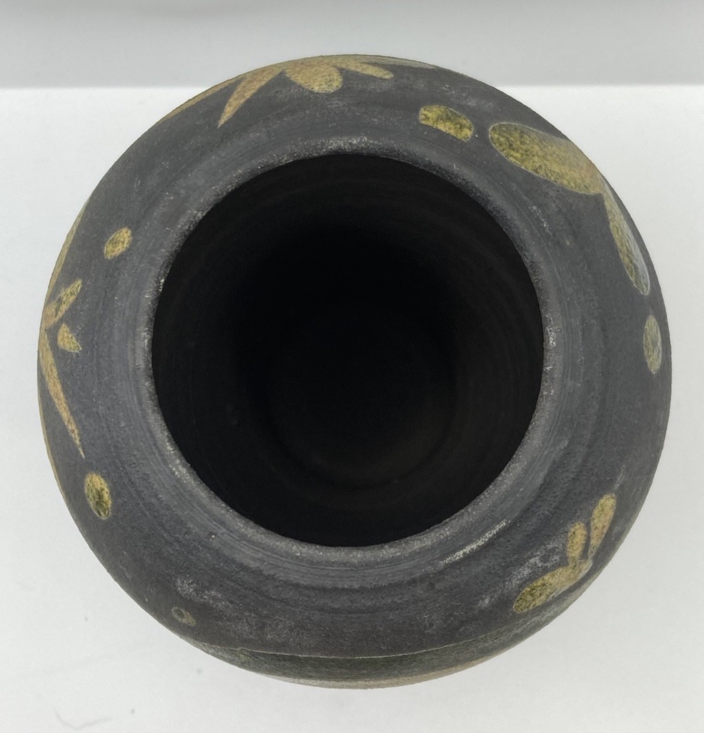 VTG ~Artisan Handmade Raku Fired Pottery Vase W/ Glazed Abstract Design Eclectic
