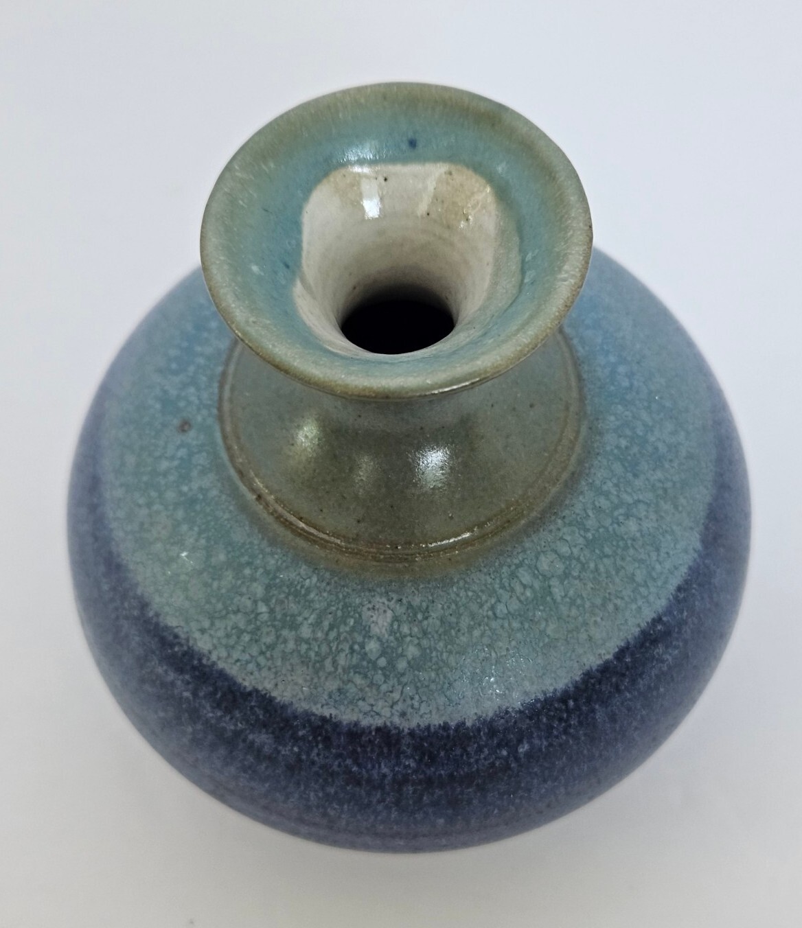 Studio Art Pottery Small Hand Thrown Stoneware Bud Vase Weed Pot Blue 4″ Signed