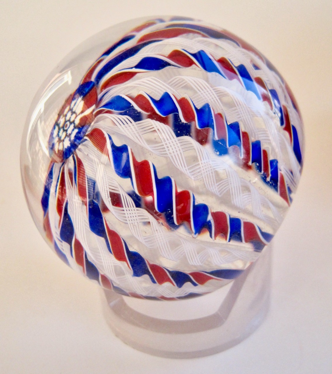 Perthshire 1969 Crown Red White Blue Twists Art Glass Paperweight 1st Yearly Ed