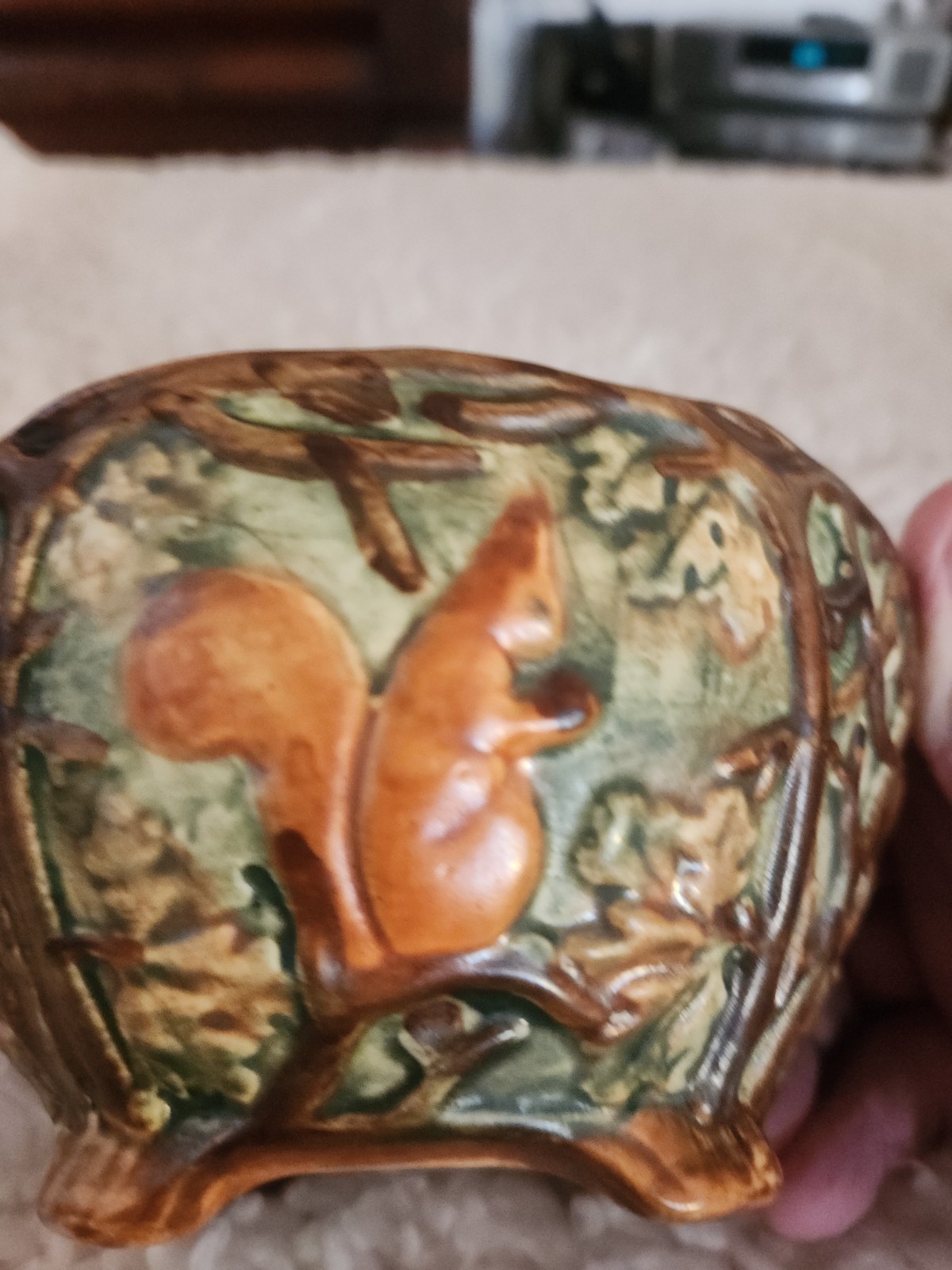 Weller Pottery Pattern Bowl w Squirrels Forest Crisp Mold Unmarked