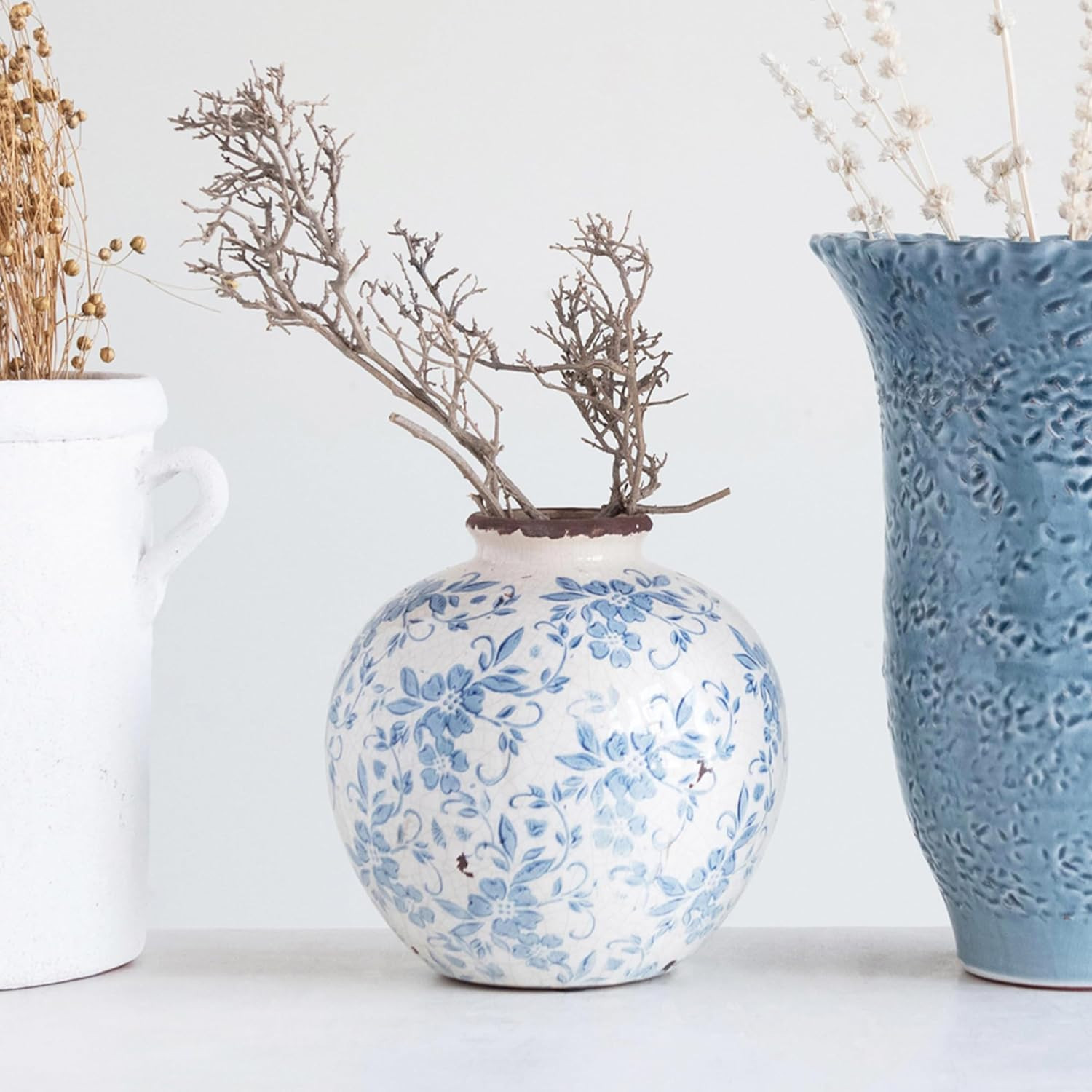 Creative Co-Op DF2720 8″ H Terracotta Floral Transferware Pattern & Crackle Fini