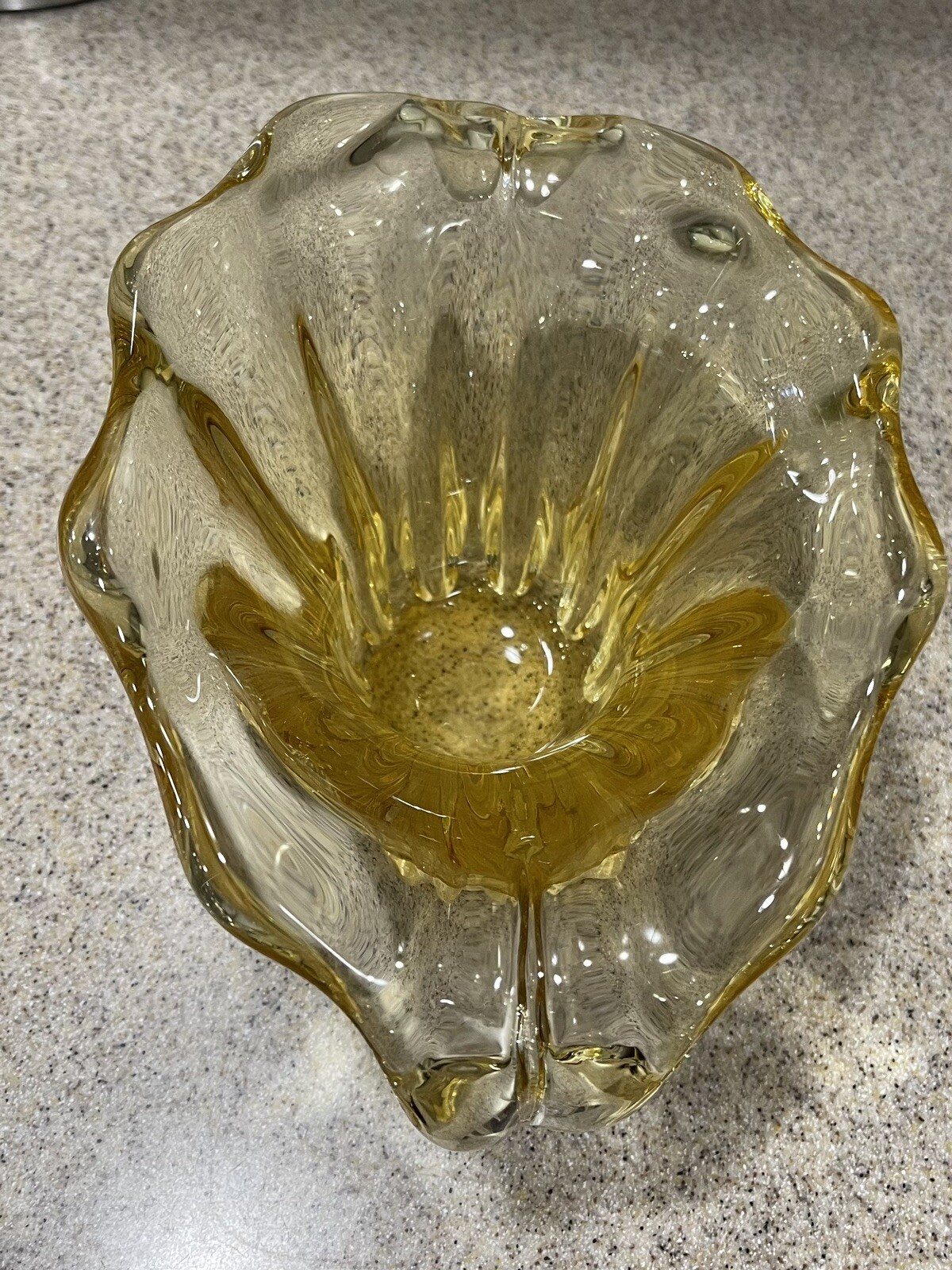 Vintage Amber Hand Blown Art Glass Vase Flower Scalloped Top Handles EUC