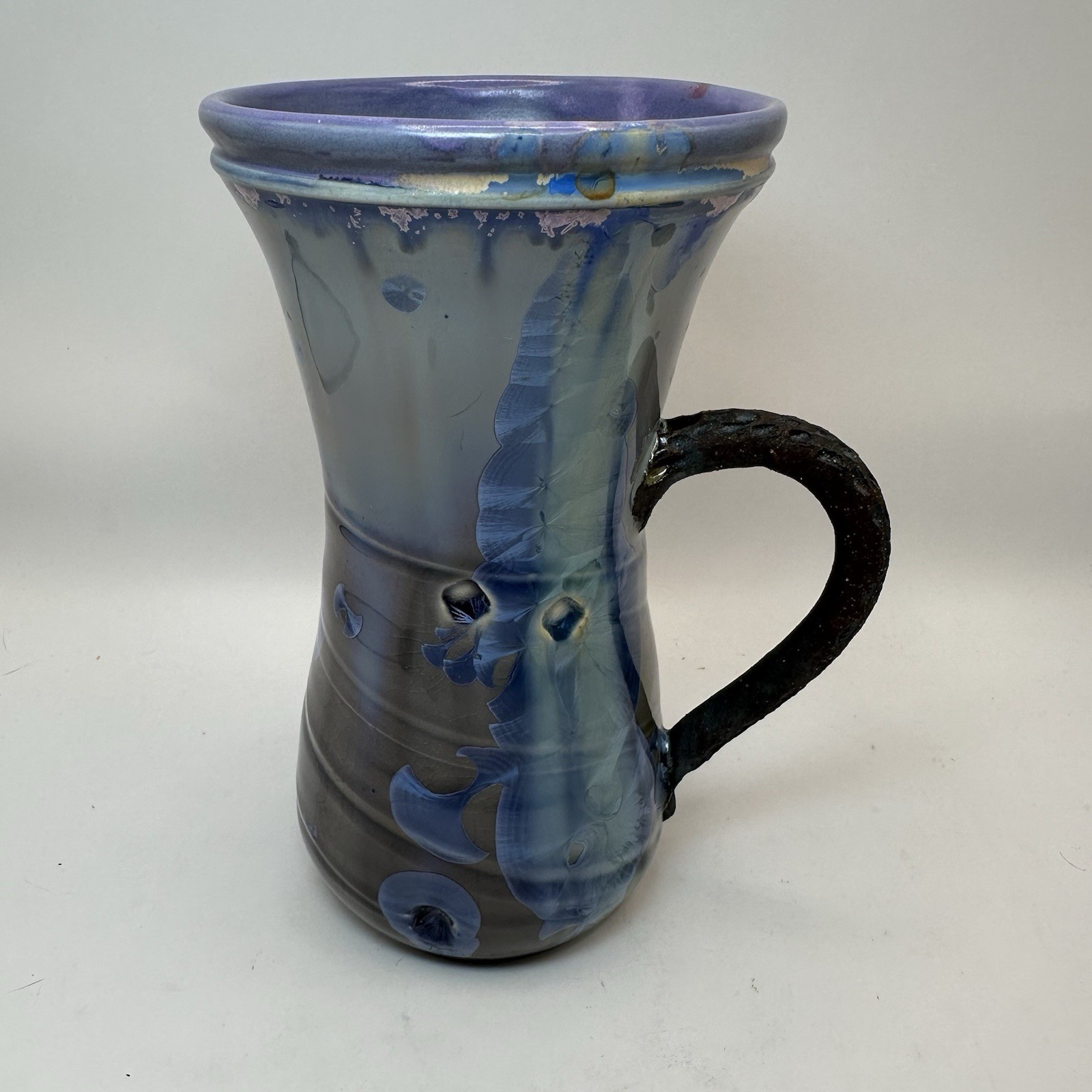 Studio Art Pottery Vase Signed Blue Iridescent Drip Glaze 6.5″ Tall Vintage