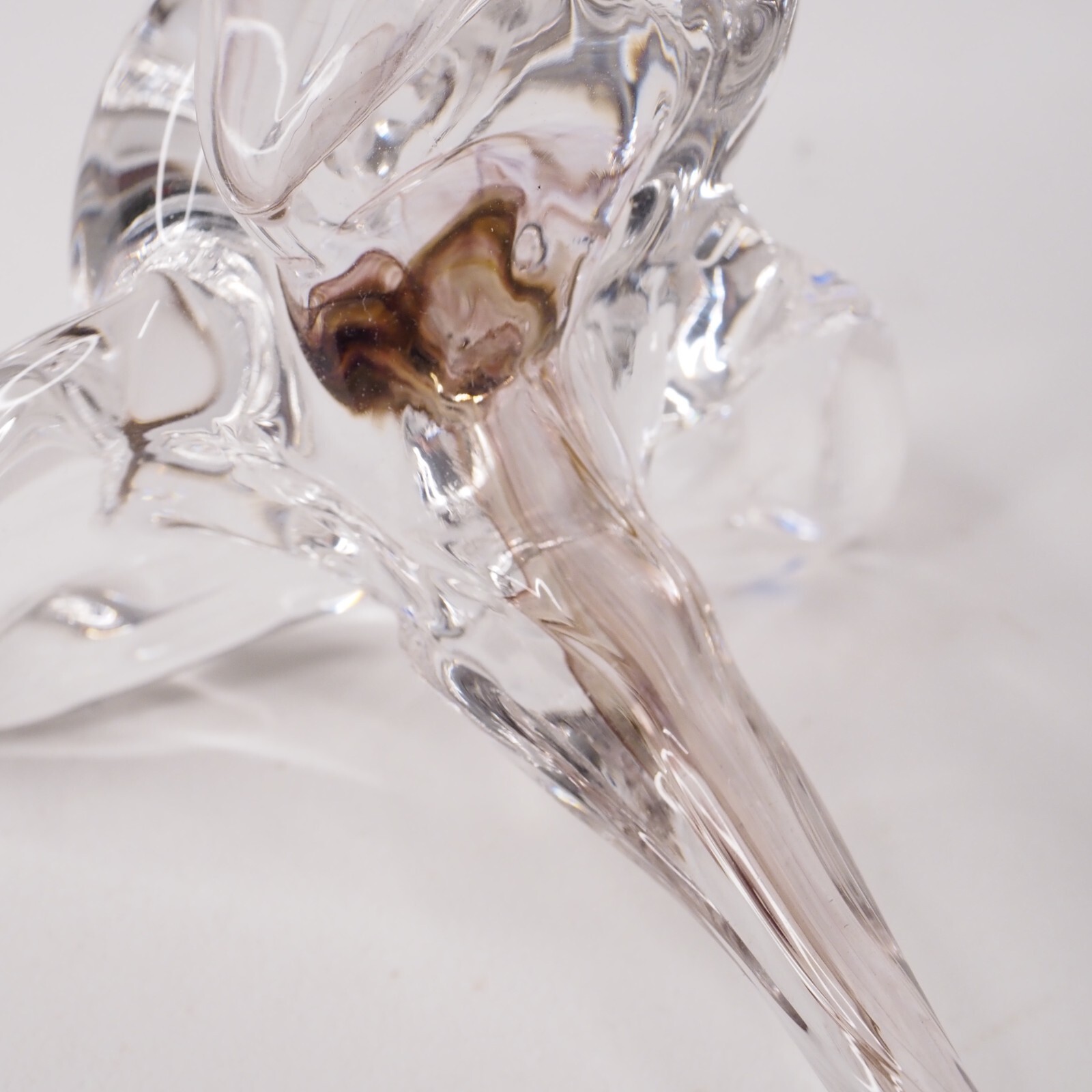 Art Glass Long Stem Clear Rose Flower 12″ 3 Petal, Hand Blown Swirls