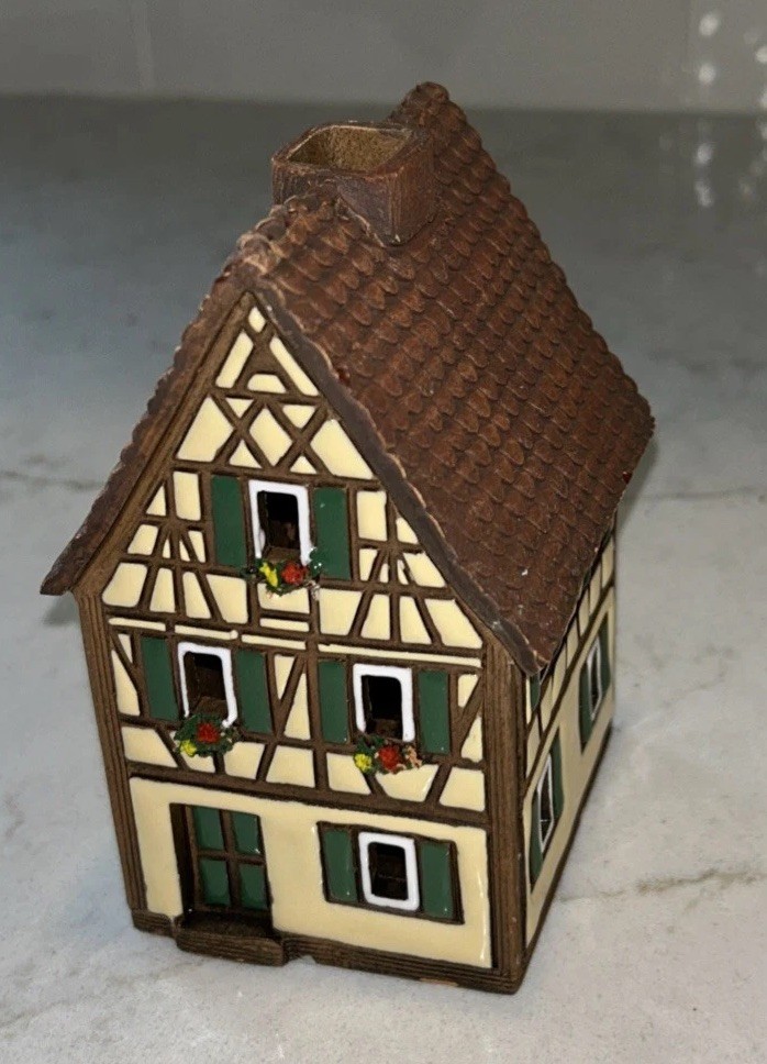 Vintage German HANDARBEIT POTTERY Cottage House Candle Holder signed & numbered