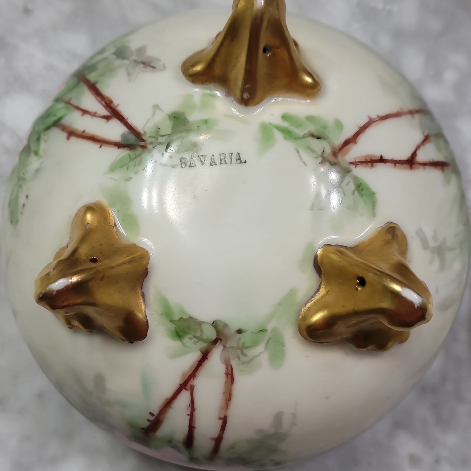 Set of Bavaria Porcelain Floral Lidded Trinket Box and Hair Receiver