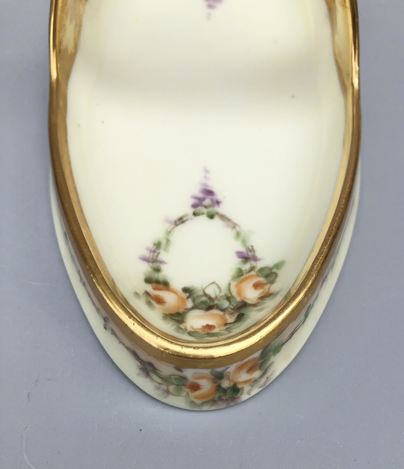 Vintage RS Germany Oval Porcelain Bowl Shallow Basket Pink Rose Gold Gilt