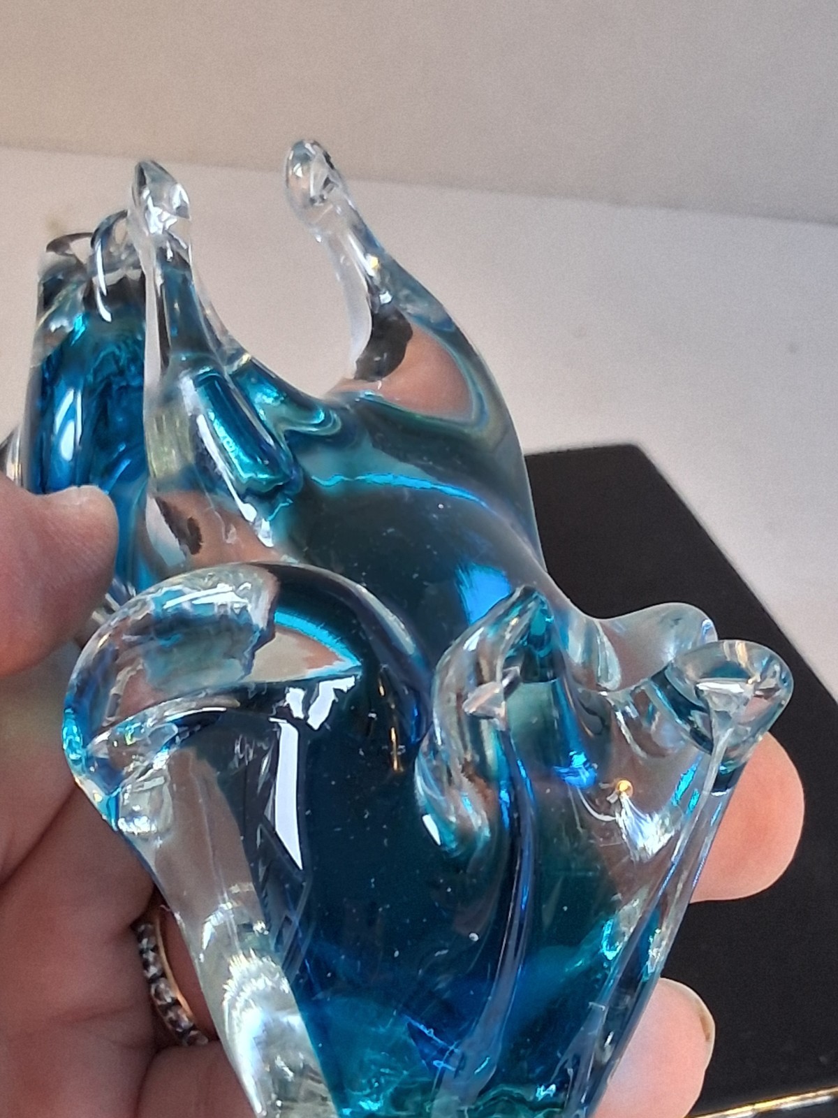 VTG Murano Artas Sommerso Tech. Blue Glass Fox Figurine; Hand Blown; EUC/Mint!