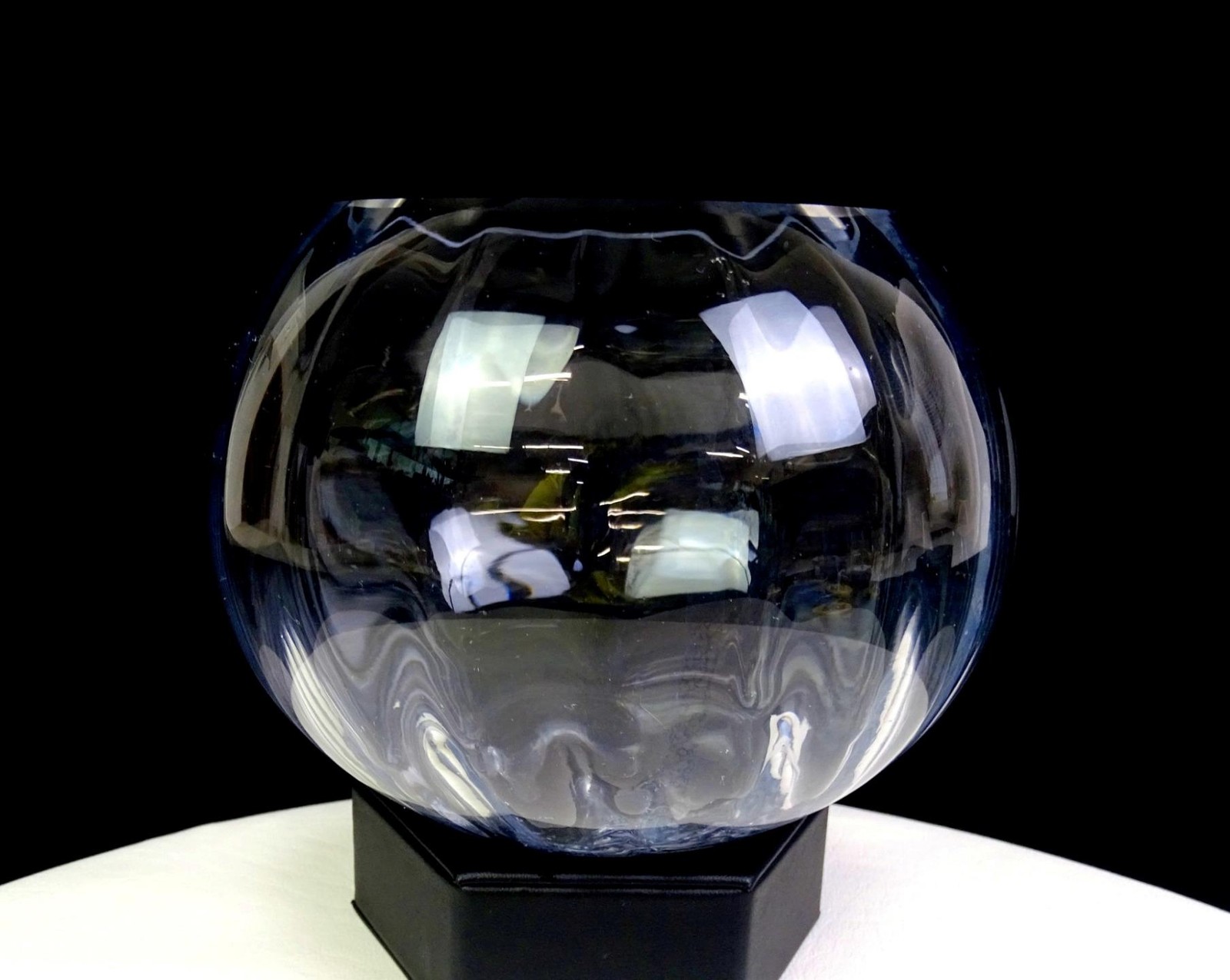 Industria Vetraria Valdar Italy Panel Optic Clear Glass 4 1/4″ Rose Bowl Vase
