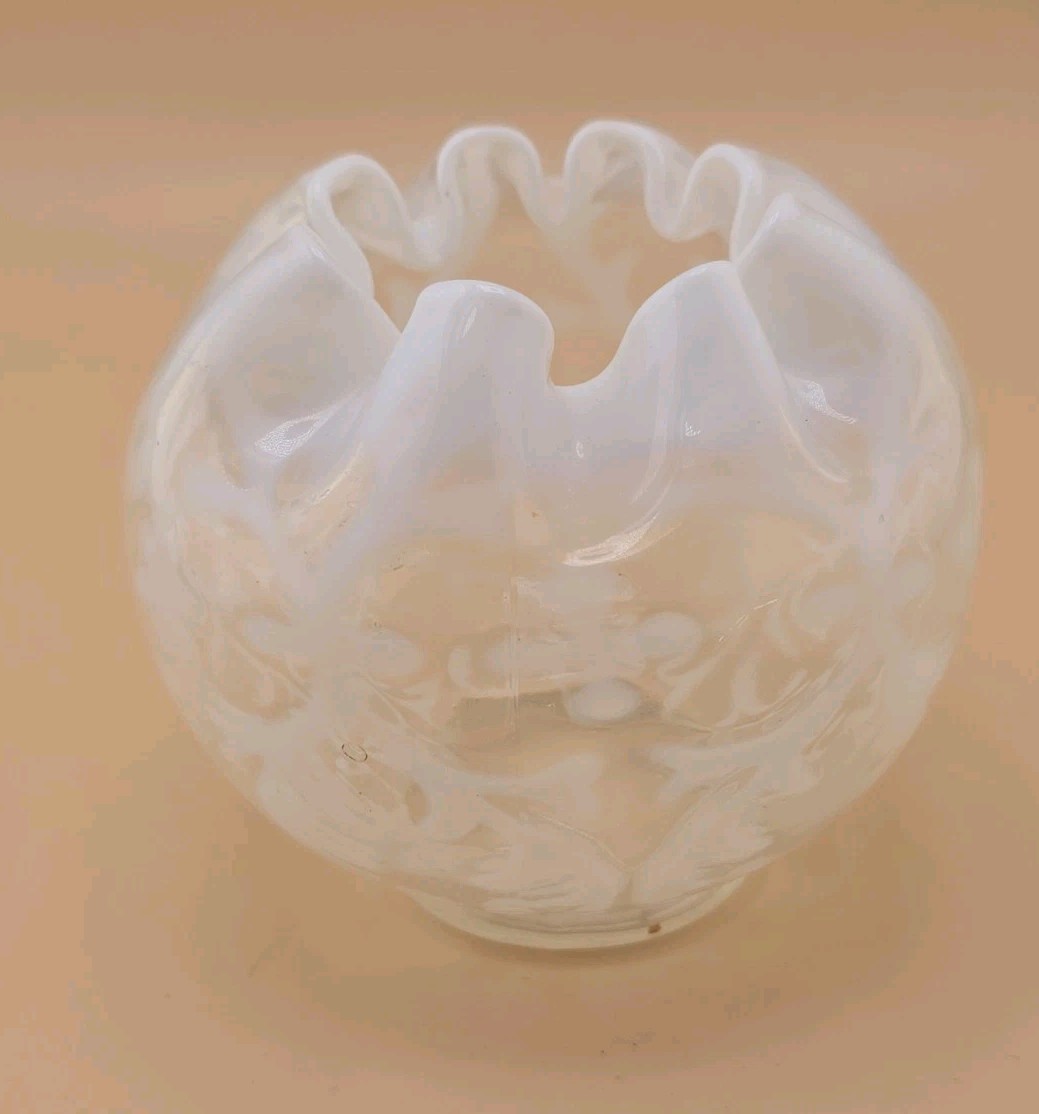 Antique Fenton Opalescent Glass Rose Bowl with Spanish Lace Pattern 4.5 inches