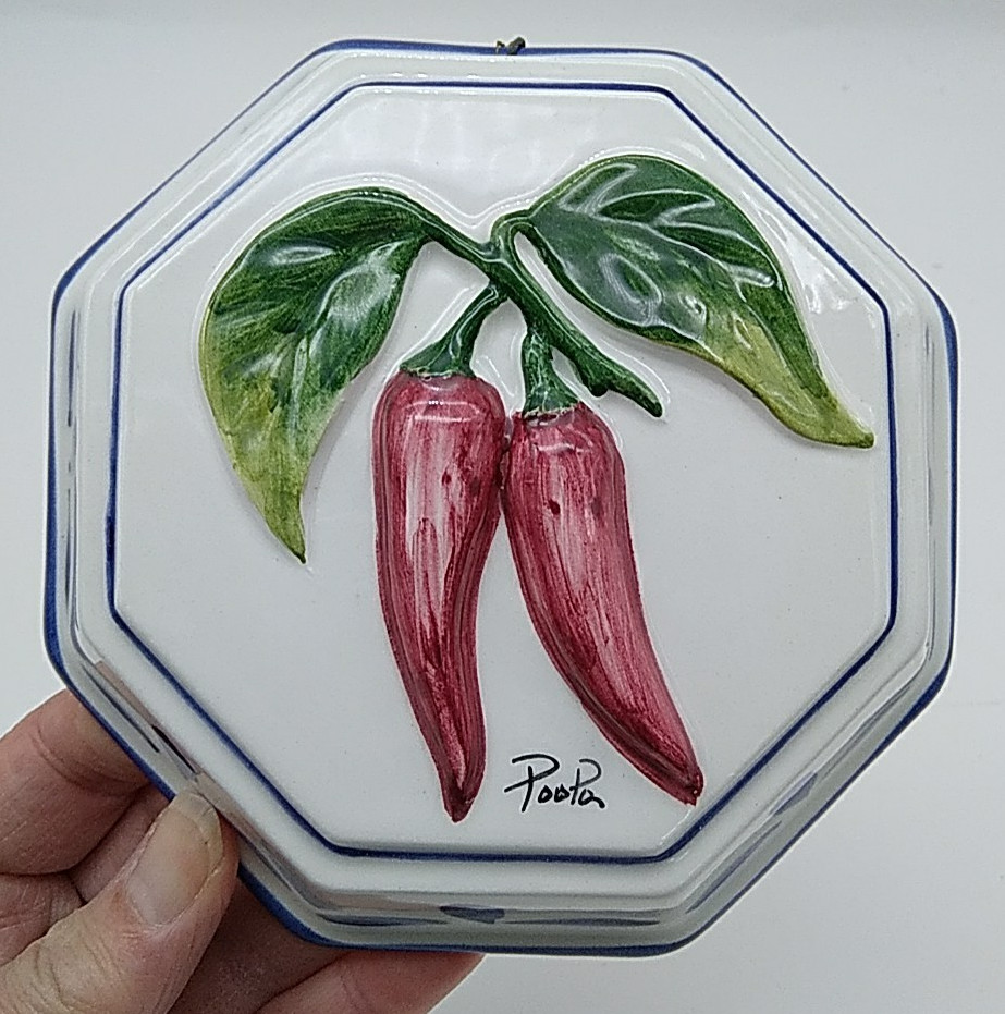 Red Hot Peppers Ceramic Wall Hanging Mold ABC Bassano Italy 5.5″ Kitschy Kitchen