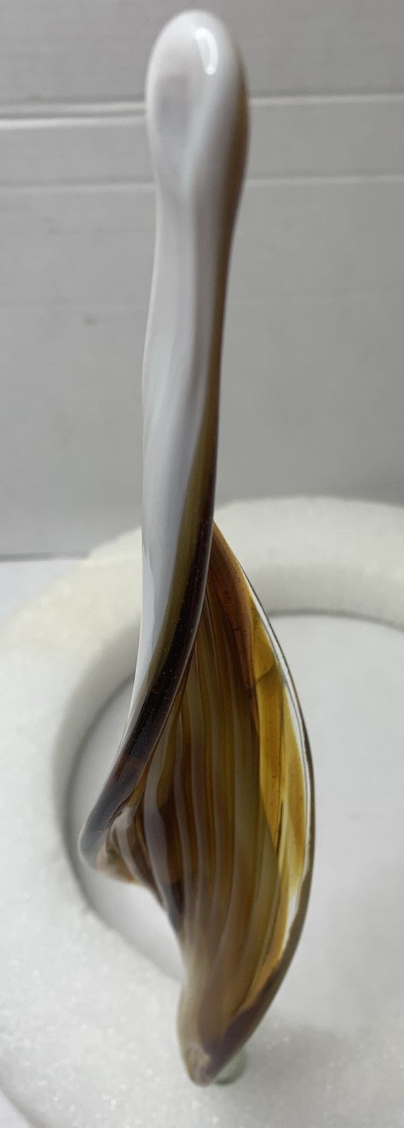 Hand Made Glass Leaf Swirl Clear,White, Brown & Yellow 14 “