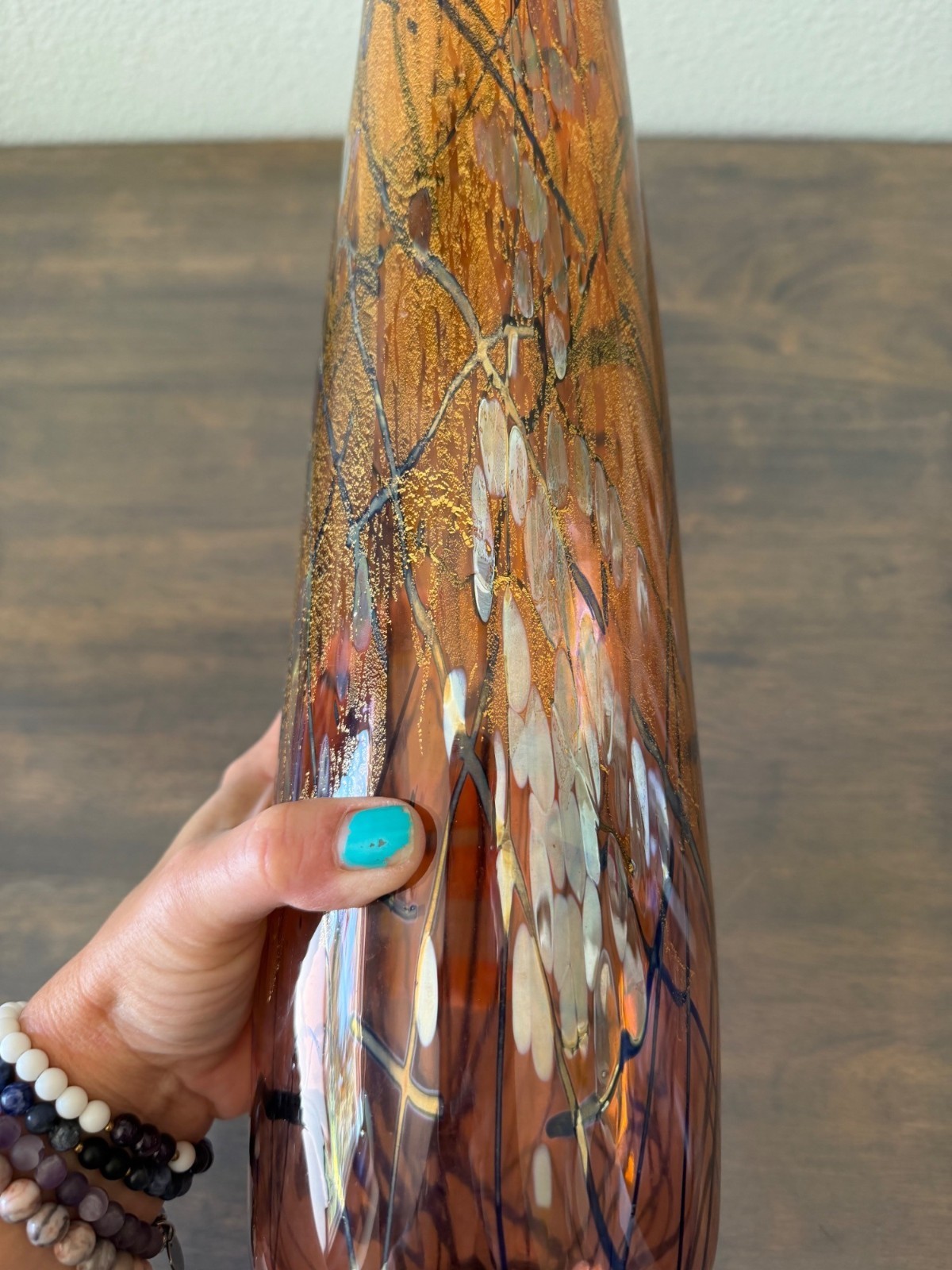 Signed Tim Lazer Dichroic Studio Art Glass Vase 17″