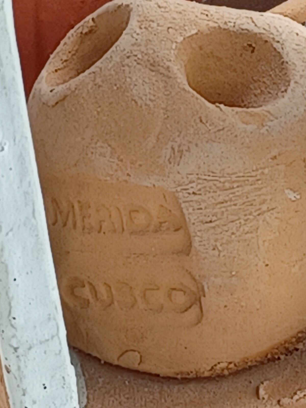 Vtg Peruvia Red Clay Art, Guitar, Man Woman Home Pottery Decor Stamped 5″
