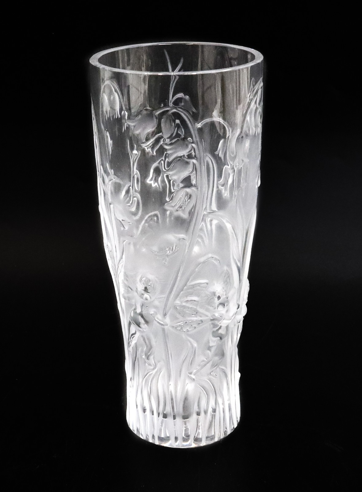 Lalique France Crystal Frosted to Clear Glass Vase in Elfes Signed