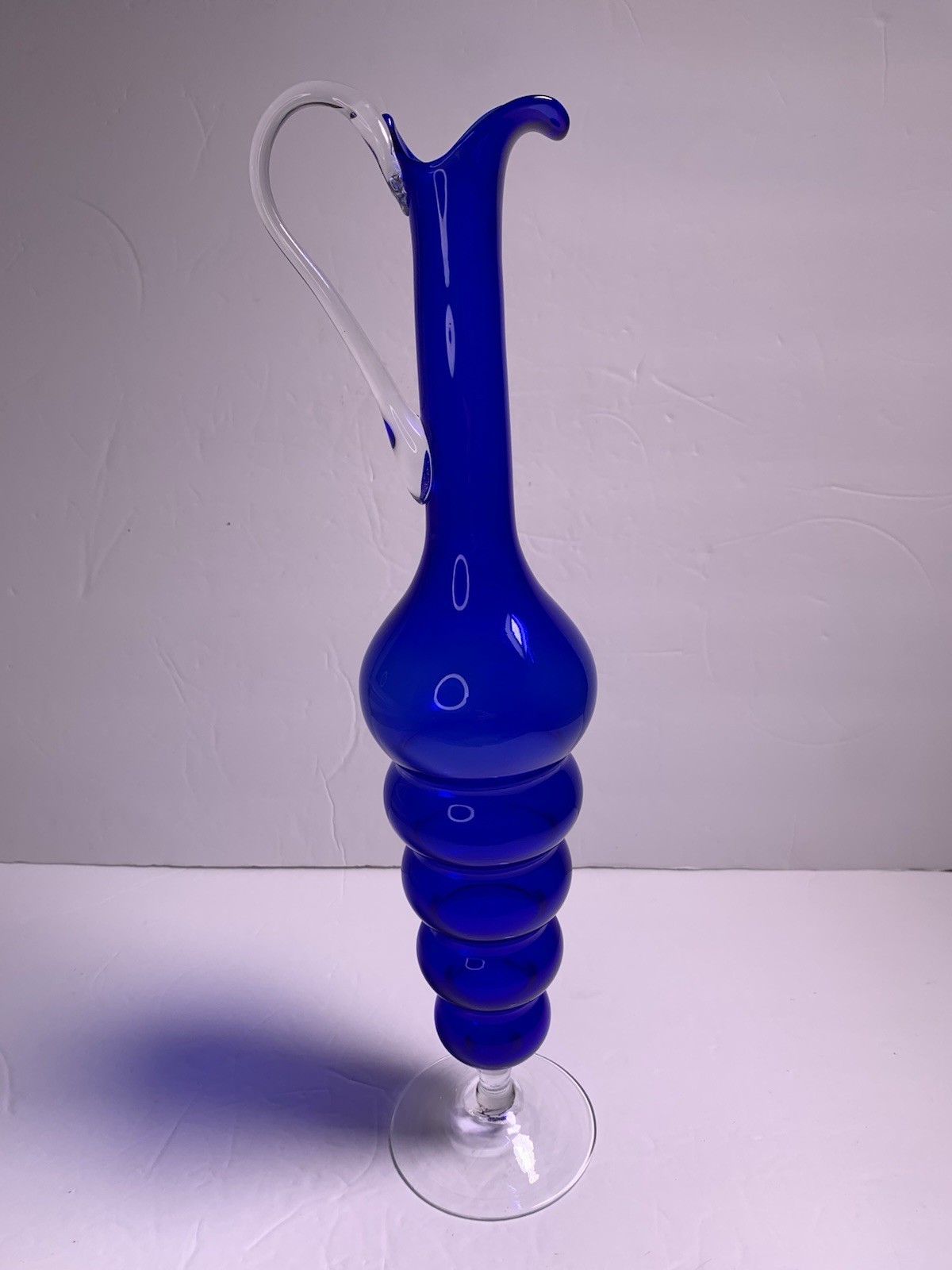 Hand Blown Cobalt Blue Glass Decanter Bottle Vase Mid Century Modern 15.75″