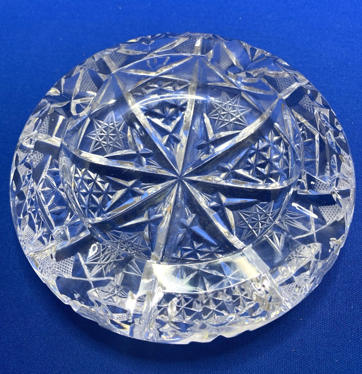 Vintage Heavy Clear Cut Crystal Glass Ashtray 4 Rest