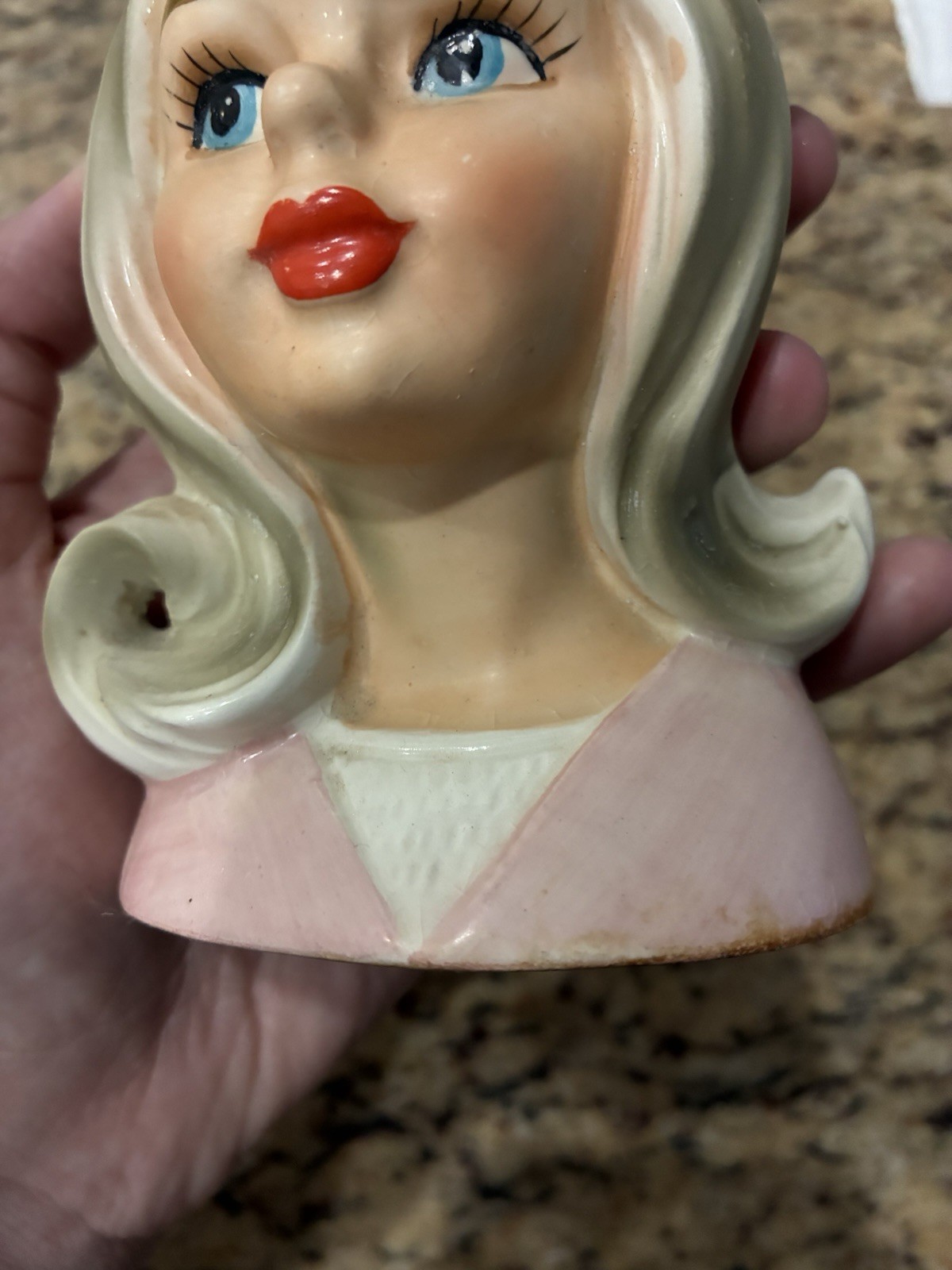 WEAR/SCUFFS – VINTAGE 5-3/8″ ENESCO LEOPARD HAT MOD WOMAN HEAD VASE HEADVASE