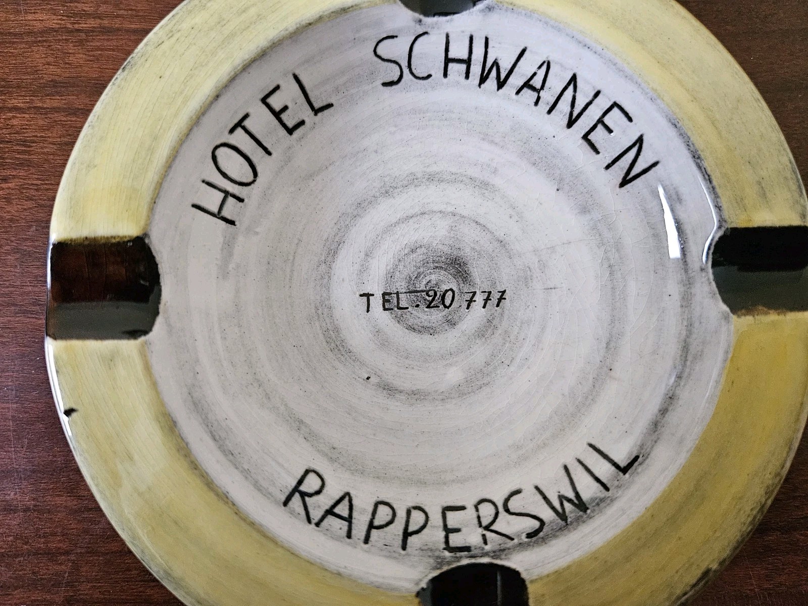 Vintage Hotel Schwanen Rapperswil Switzerland Round Glazed Ceramic Ashtray
