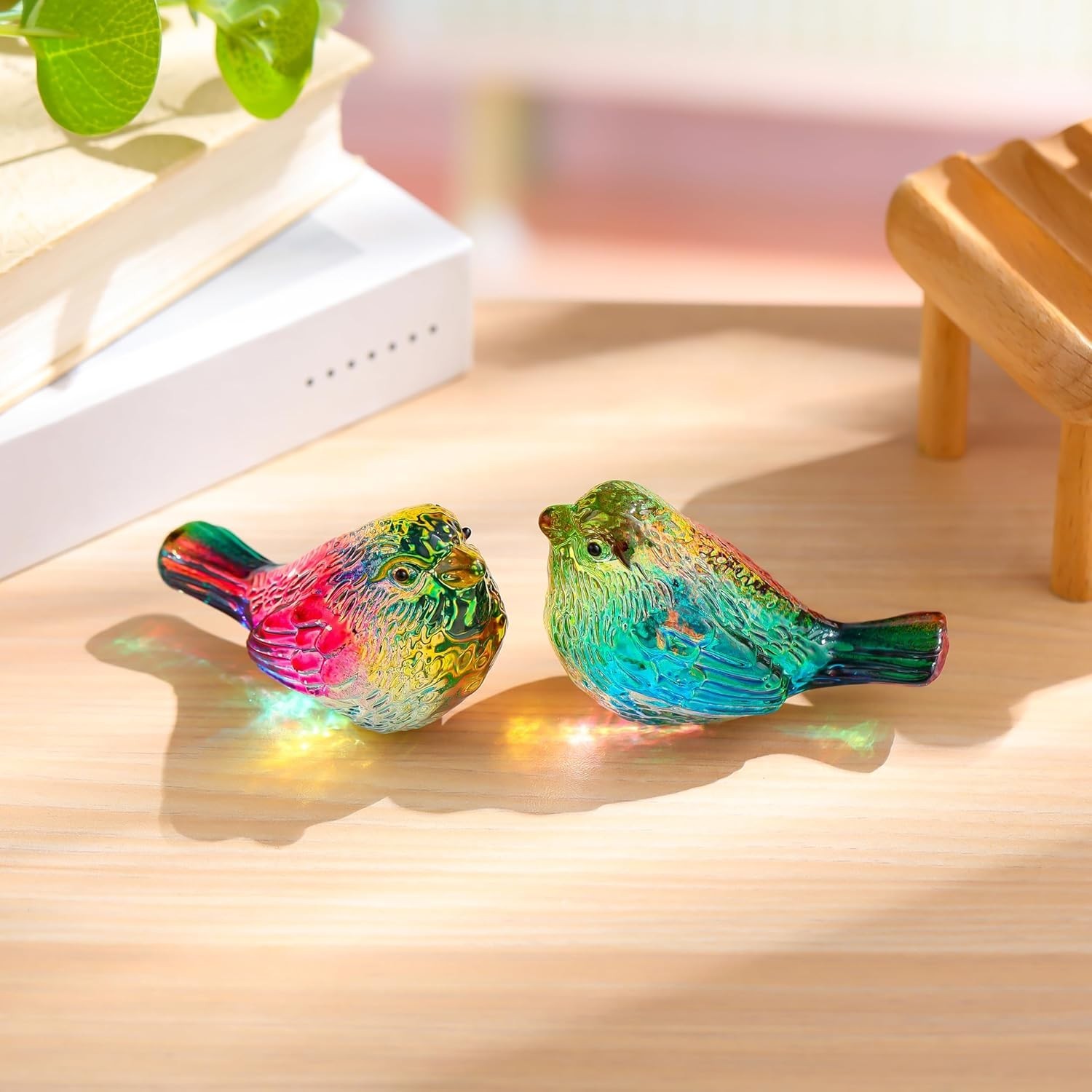 Qianwei 1 or 2PCS Crystal Bird Figurine – Handmade Blown Glass Birds Animals Fig