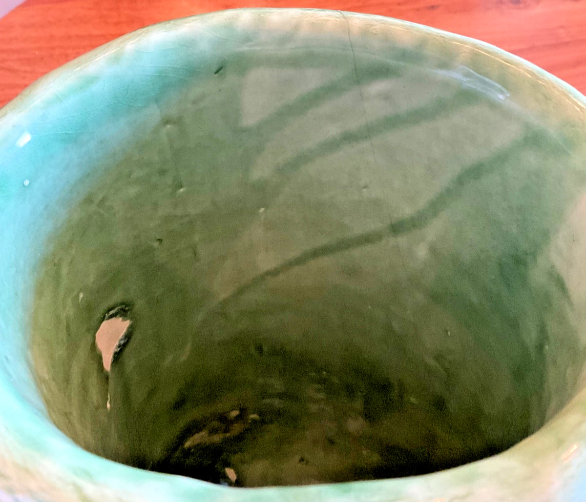 Kristy Lombard Patchwork Series Vase Signed 2007 Sage Green Glaze Heavy 13″ Tall