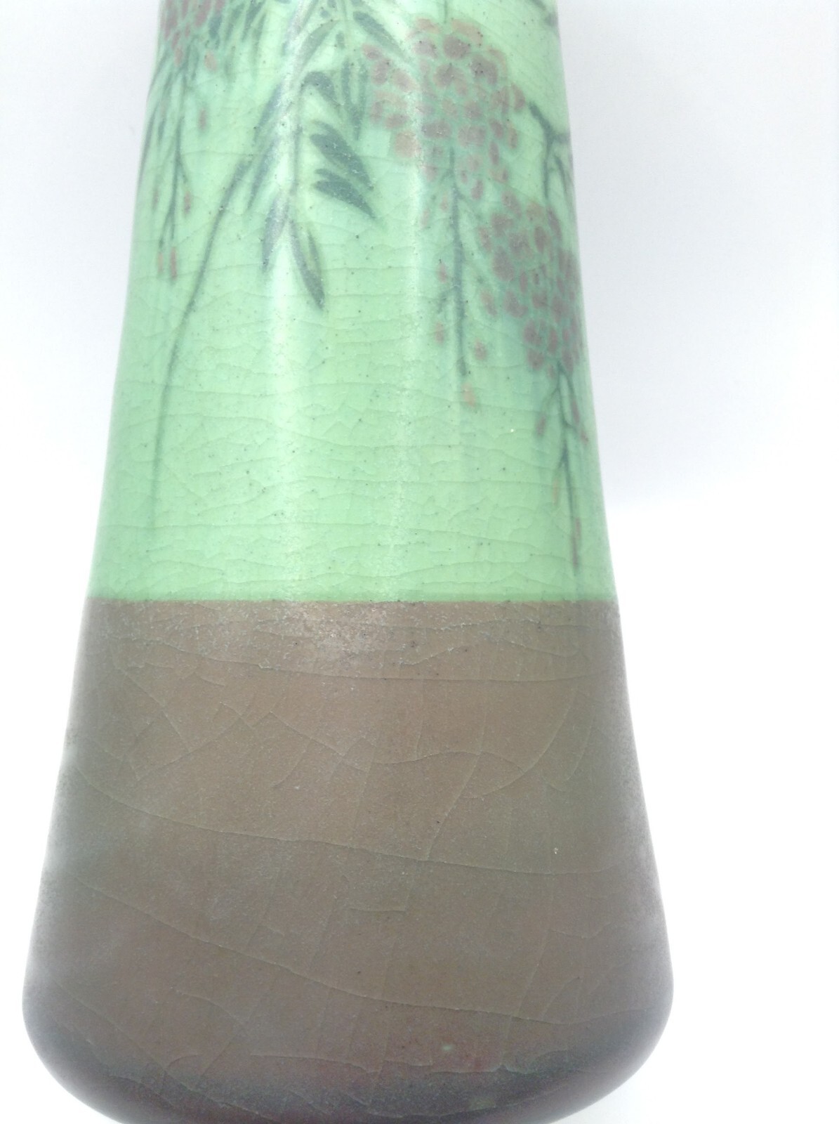 1910 Rookwood Pottery Sara Sax Rare Banded Green Vellum vase with wisteria