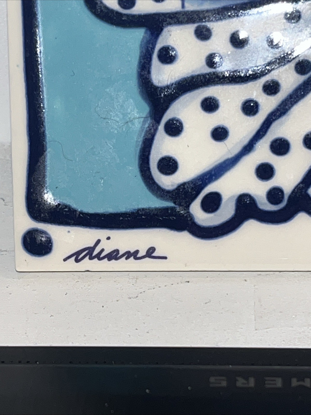 DIANE ARTWARE Wall Tile / Trivet “TINA” Flower Blue Fish 6×6