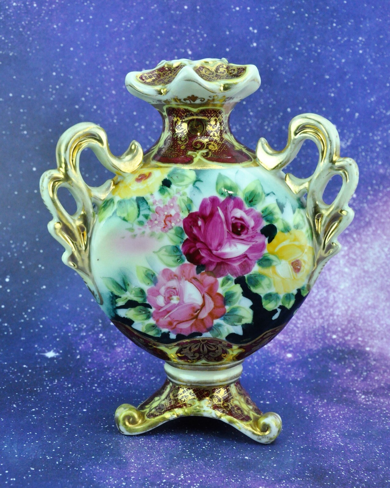Antique Continental European Hand Painted Vase with Three Handles (BI#210129)