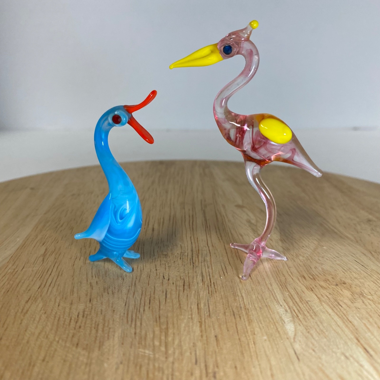 Vintage Murano Style 2 Birds Miniature Figurine • Blue Duck • Flamingo