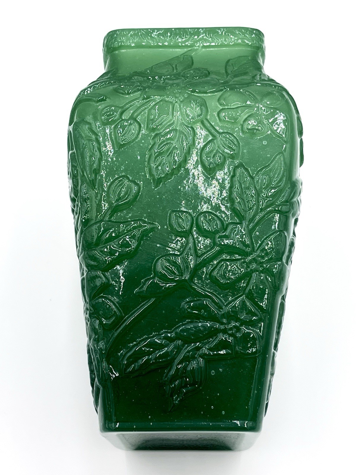 Lenox Imperial Glass Jade Chickadee Vase 6 3/8” Tall Opaque With Shiny Finish