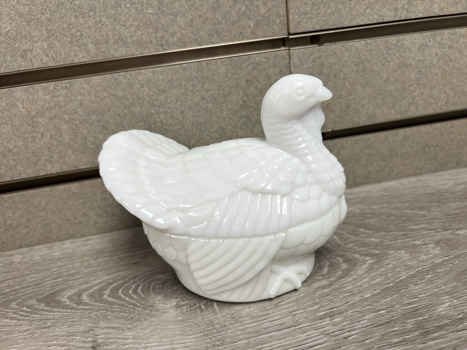 Vintage Imperial Glass Milk Glass Nesting Turkey Lidded Dish EUC