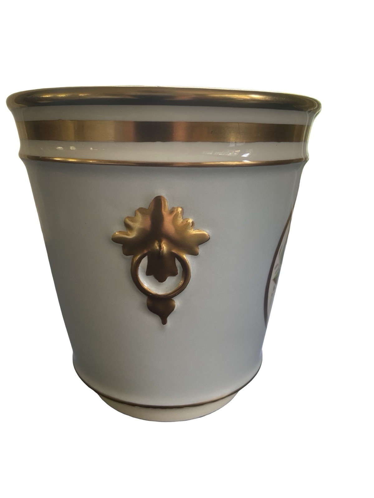 VGC Planter Jardiniere Cachepot Handpainted Vista Alegre Gold & Light Blue 6”