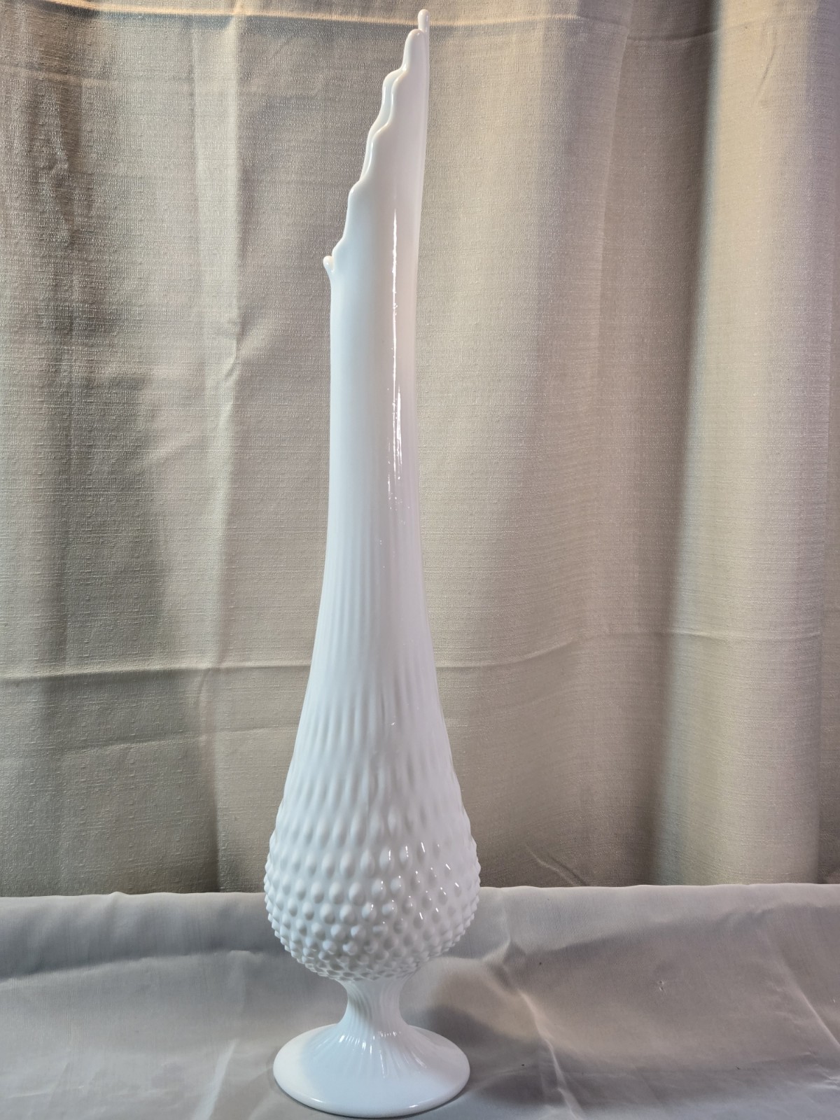 Fenton Milk Glass Swung Vase Hobnail Pedestal 22.5″ Vintage