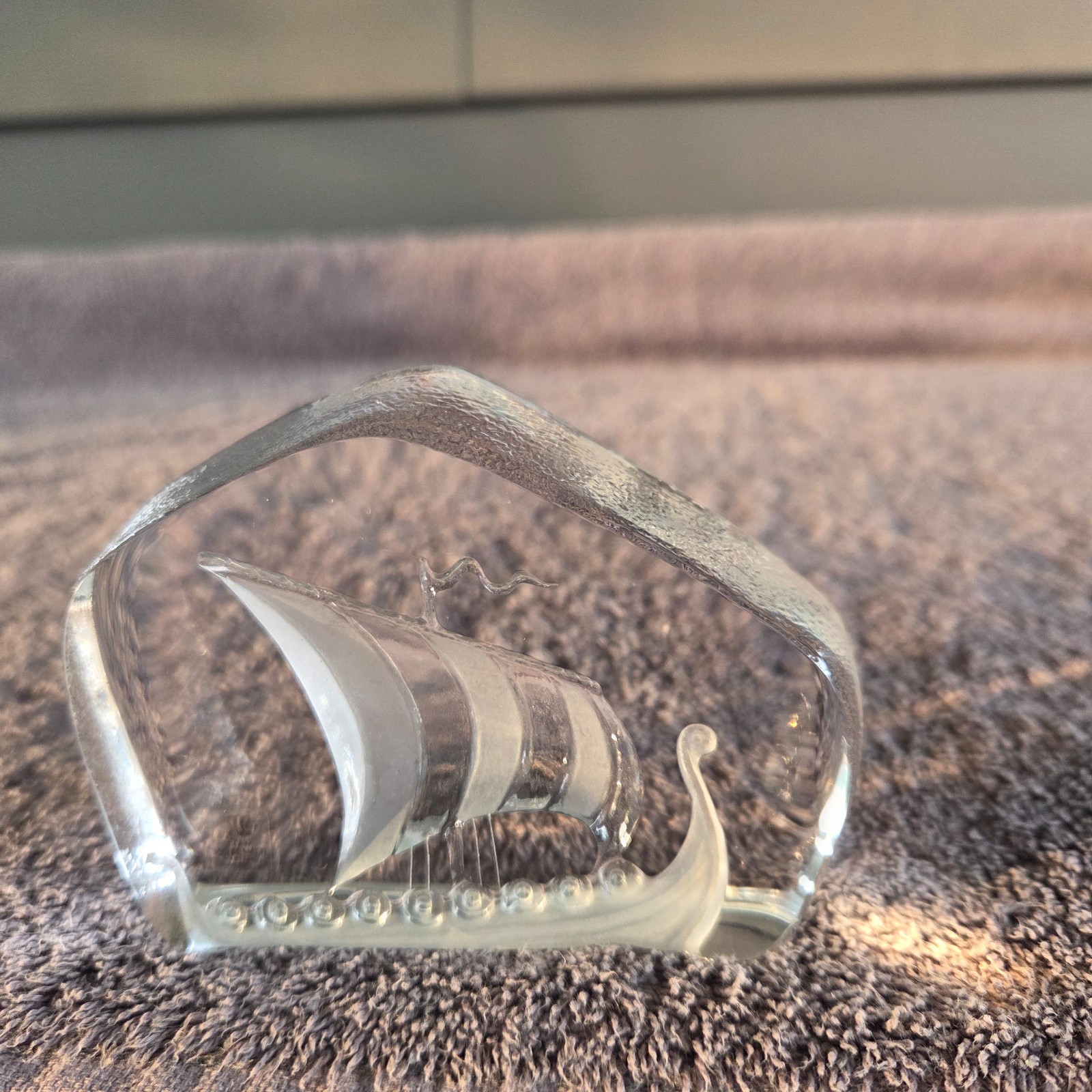 Mats Jonasson Lead Crystal Etched Viking Ship Signed and Numbered 28140 w/Decal