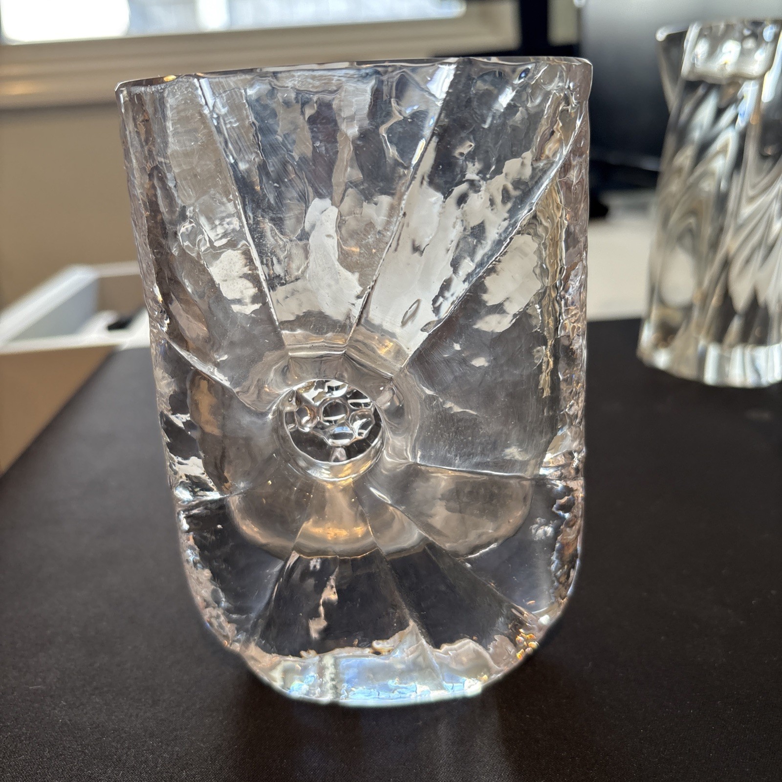 Vtg Modernist Ice Glass Vase by Rune Strand for Sea Glasbruk Sweden 1960s-Signed