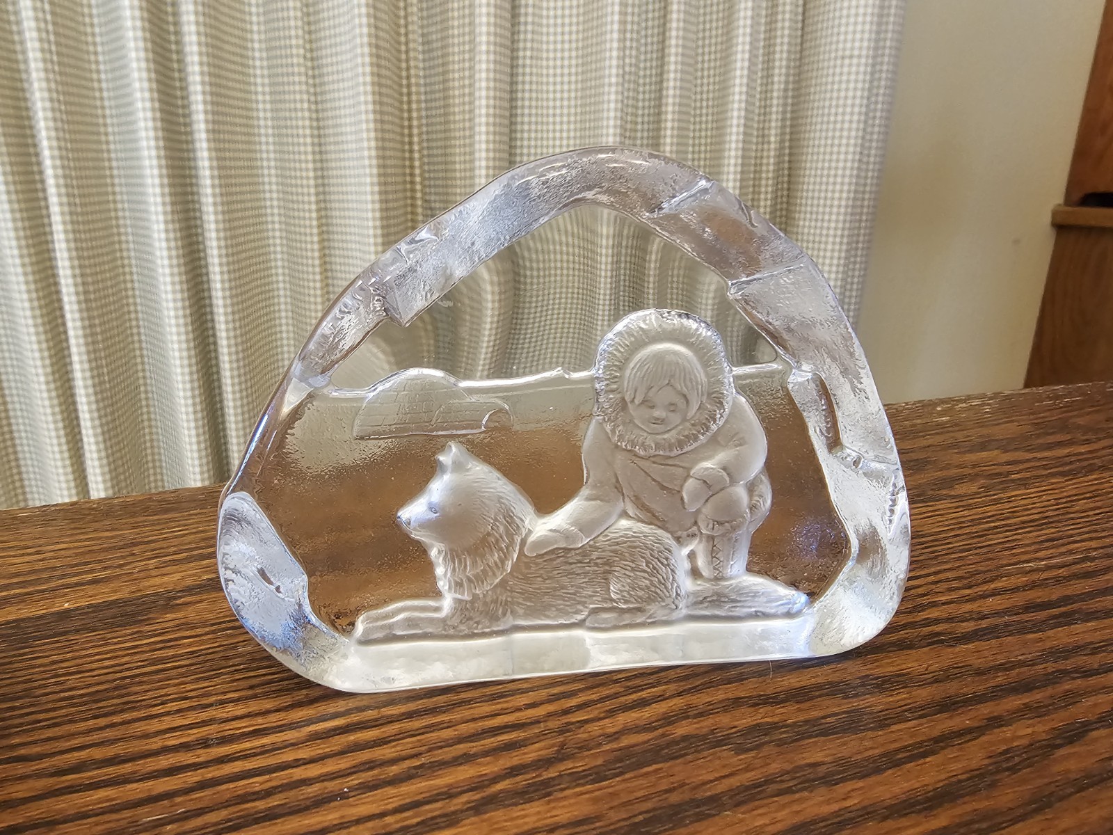 NYBRO Sweden Crystal Eskimo Dog & Igloo Art Glass Paperweight –