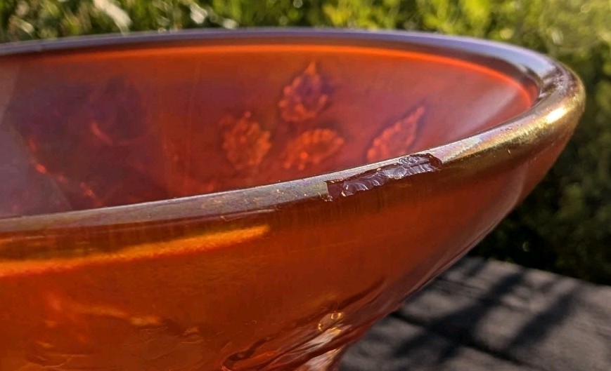 VTG Carnival Glass Marigold Punch Bowl Stand Candle Holder Compote Roses 5″ High
