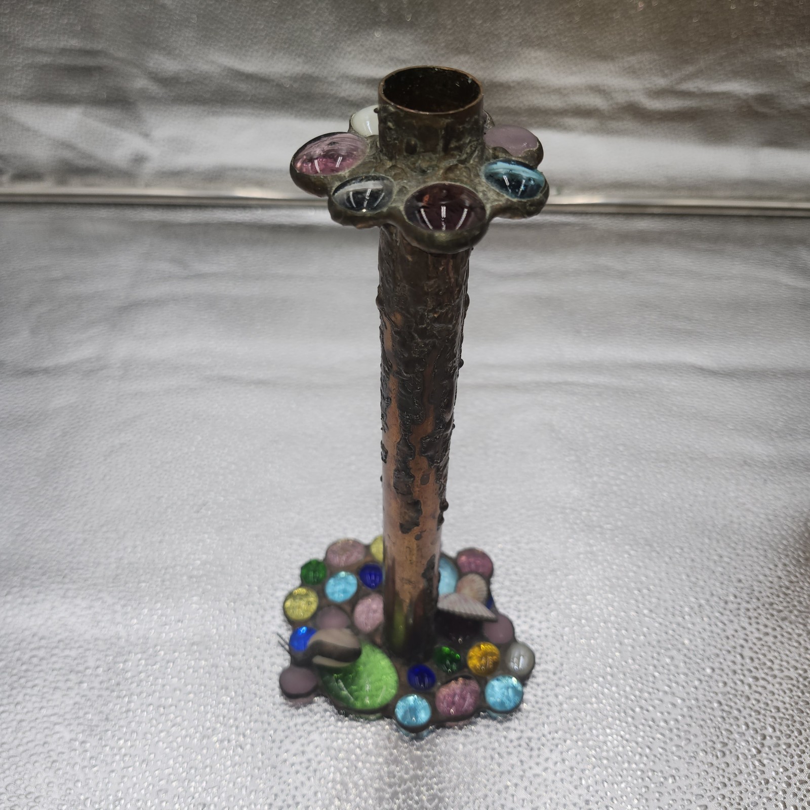 Diane Markin Handmade Jewel Glass Copper Metal Drip Candlestick sNAIL